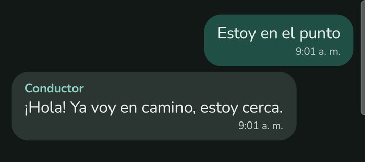 Chat del viaje dentro de la app: el conductor escribe que ya va en camino