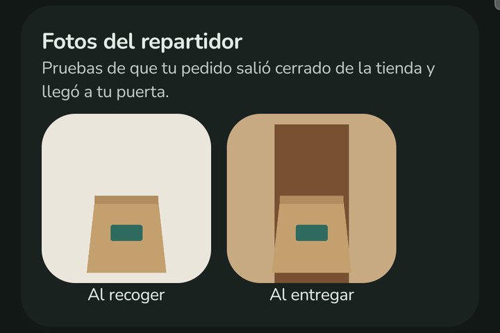 Fotos del repartidor en la app: el pedido al recogerlo y al entregarlo